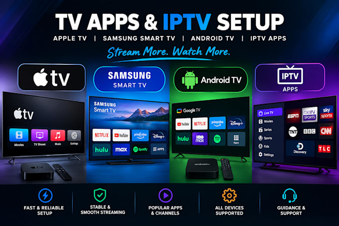 develop apple TV, samsung smart TV, android TV and iptv apps