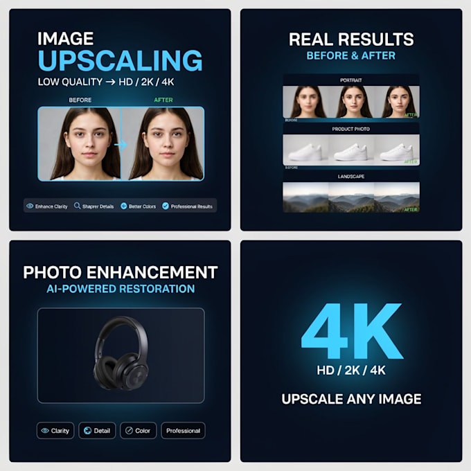 upscale and enhance low resolution images to HD 4k
