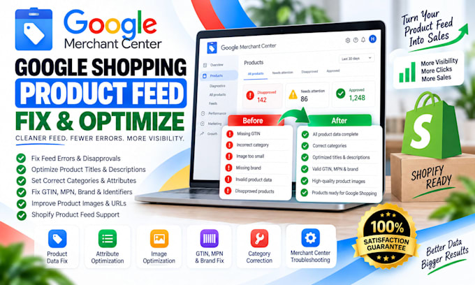 fix and optimize your shopify google shopping product feed
