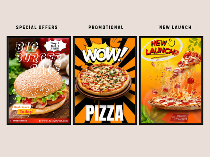 create attractive burger poster and  pizza poster