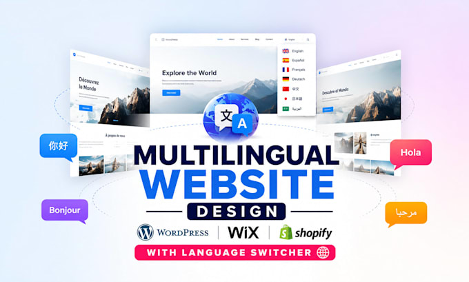 design a multilingual website on wordpress wix shopify with language switcher