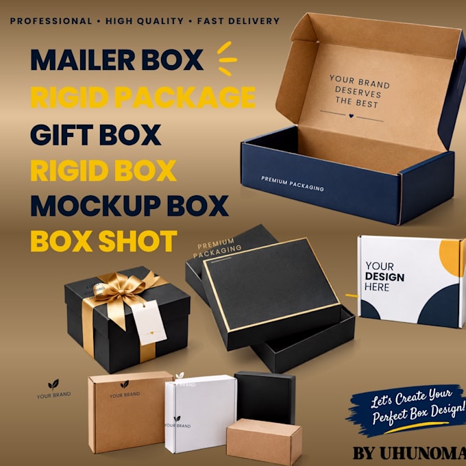 make mailer box, gift box, rigid package, rigid box, mockup box and box shot