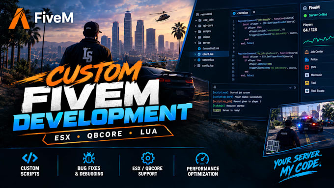 develop custom fivem scripts fix esx qbcore bugs and optimize your server