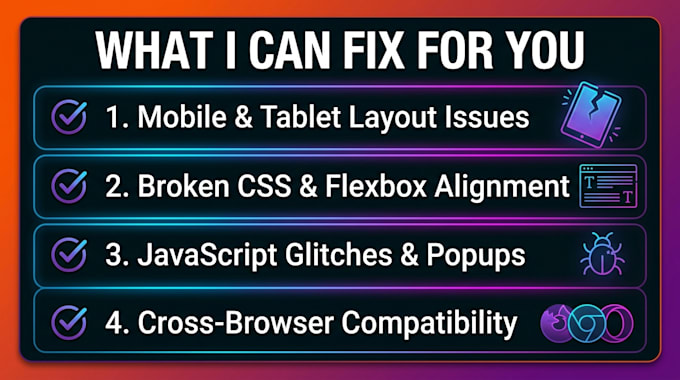 fix broken website layouts, CSS issues and mobile responsiveness