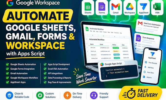 automate google sheet, gmail forms, workspace with apps script, appsheet vba
