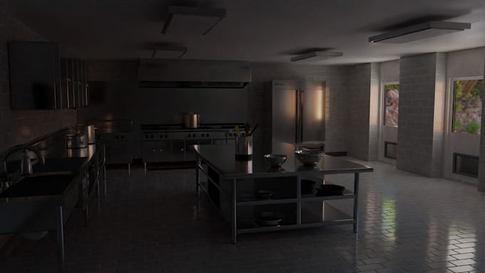 design commercial kitchen layout floor plan 3d visualization, kitchen cabinet