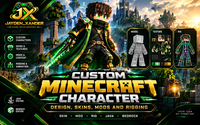 create custom minecraft characters, mods, skins and rigging
