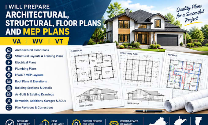 design architectural structural and mep plans for VA wv vt