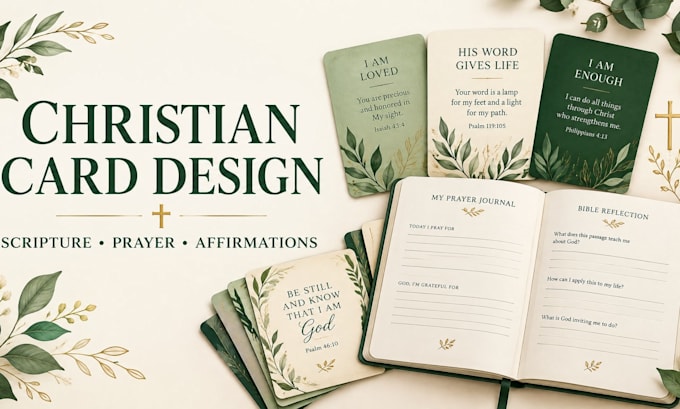 design christian affirmation card or scripture flashcards and prayer journal
