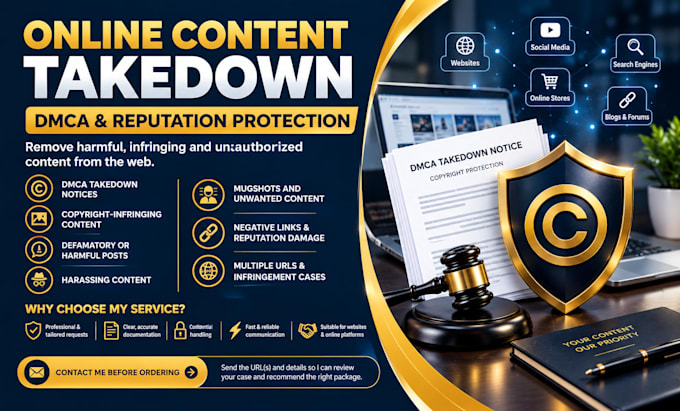 handle dmca takedowns for defamatory posts, mugshots and negative content