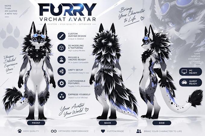Création d'avatars vrchat personnalisés de type furry, avatars vrchat ...
