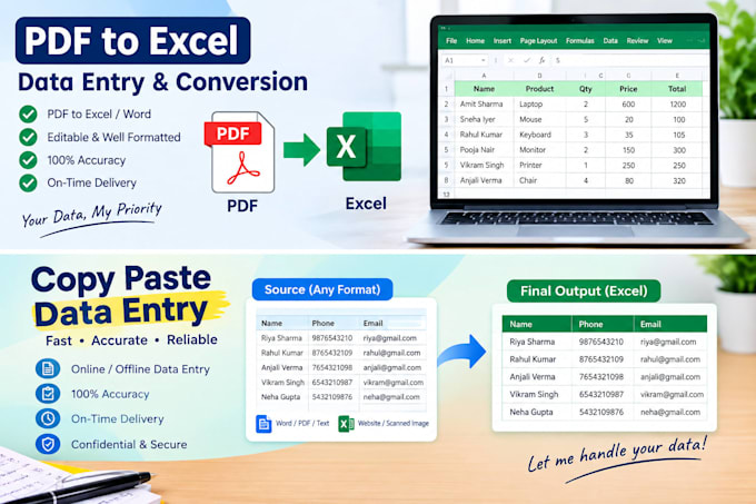 do accurate data entry, copy paste and excel work