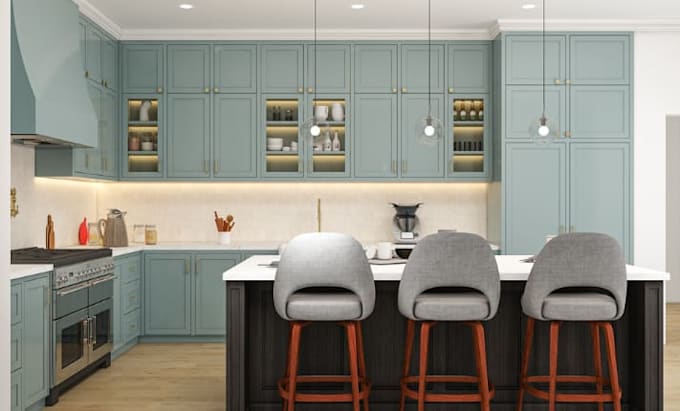 design kitchen interior and provide detailed technical drawings