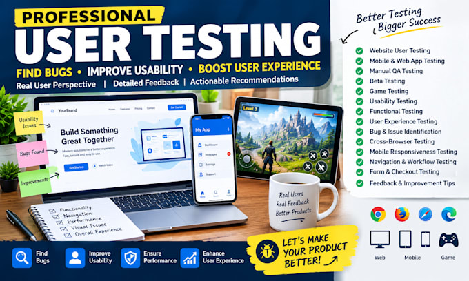 user test beta test manual test website app game testing feedback user testing