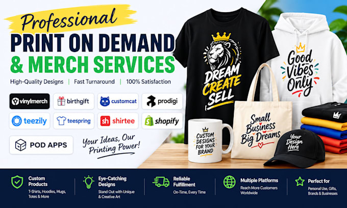 vinylmerch birthgift customcat prodigi teezily teespring shirtee shpify pod apps