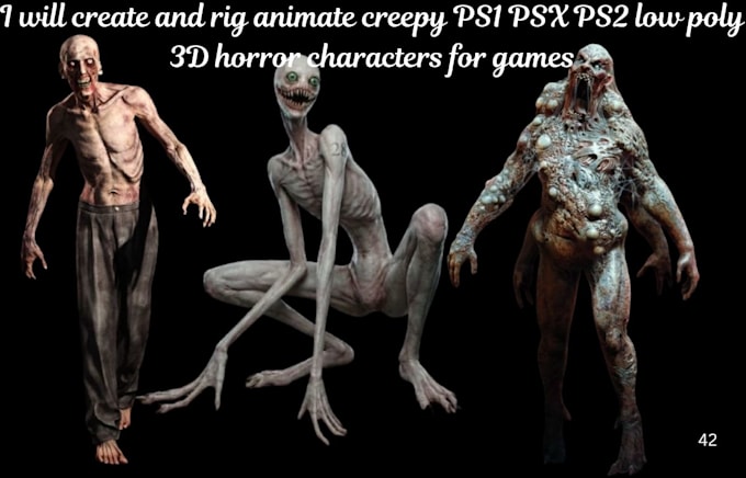 create and rig animate creepy ps1 psx ps2 low poly 3d horror characters for game
