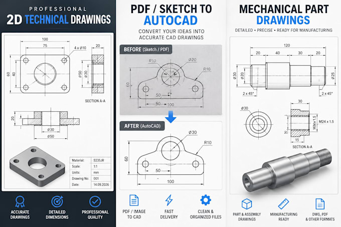 create precise 2d autocad drawings and 3d solidworks models