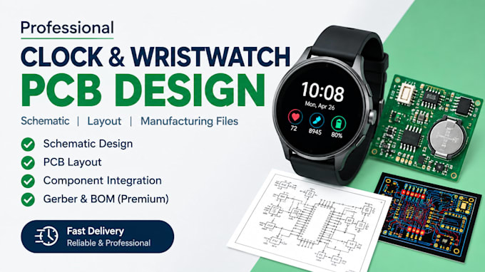 design your pcb schematic and circuit board layout for clock and wristwatch