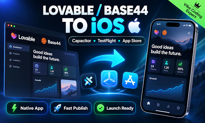 capacitor lovable to ios android app base44 replit ai app testflight google play