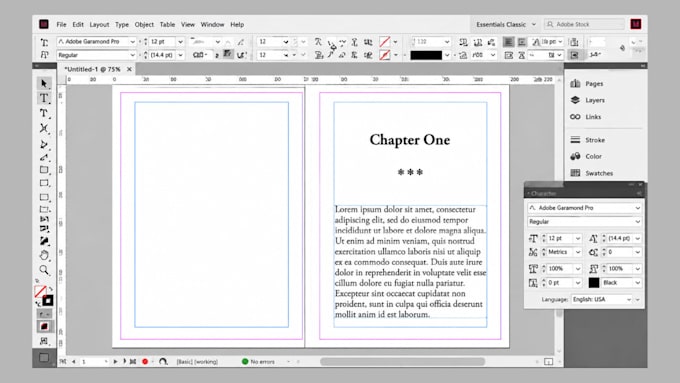 adobe indesign book formatting editorial layout textbook interior for publishers