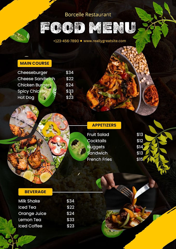 design a modern restaurant food menu and digital menu