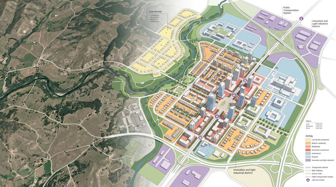 make smart city master plan, satellite map, zoning map, district map, urban plan