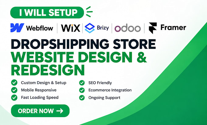 setup webfolw wix brizy odoo framer dropshipping store website design redesign