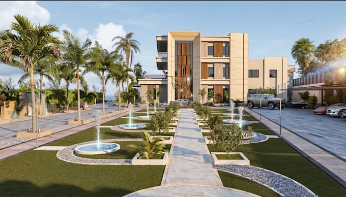provide modern private villa render, 3d landscape design for local home builders