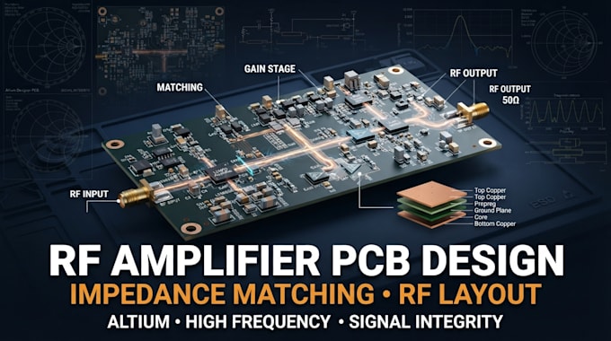 design rf amplifier module pcb with impedance matching and rf layout