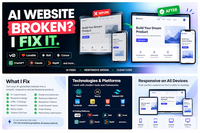 fix and improve your ai generated or vibe coded website