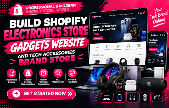 build shopify electronics store gadgets website and tech accessories brand store