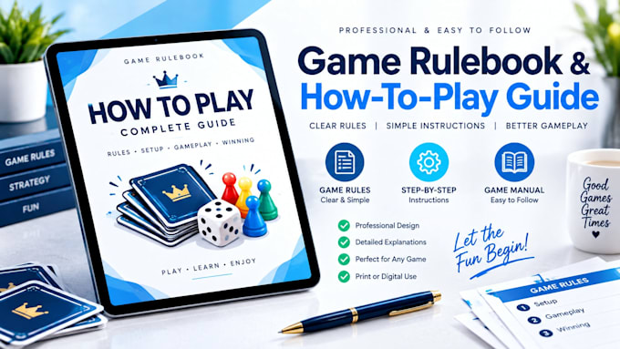 create a professional game rulebook and how to play guide