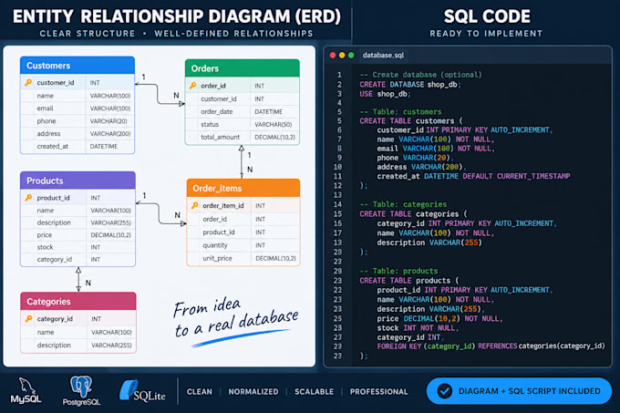 design a normalized sql database and erd