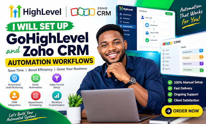 set up gohighlevel and zoho CRM automation workflows