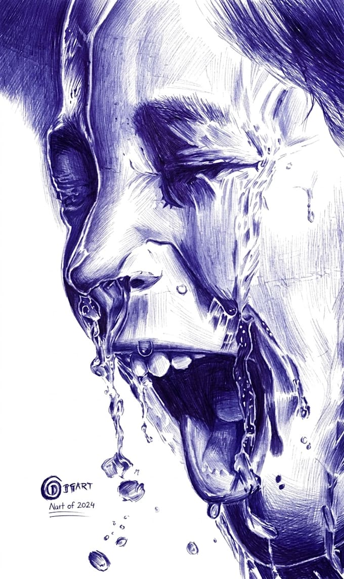 draw a hyper realistic ballpoint pen portrait