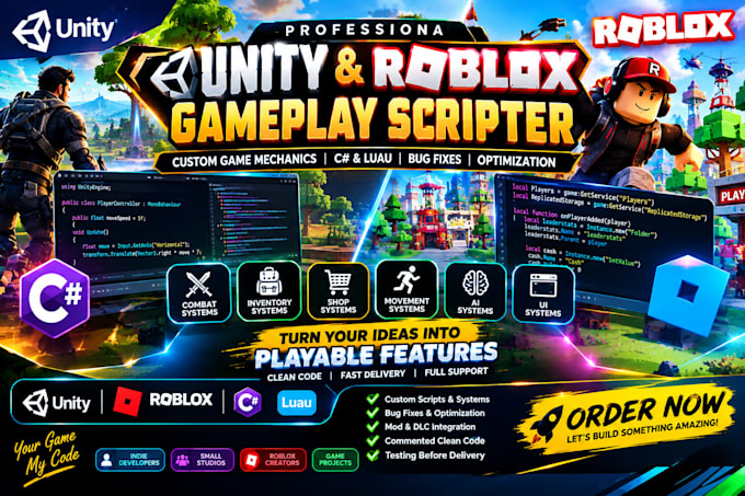 script unity roblox gameplay systems custom game mechanics luau csharp scripting