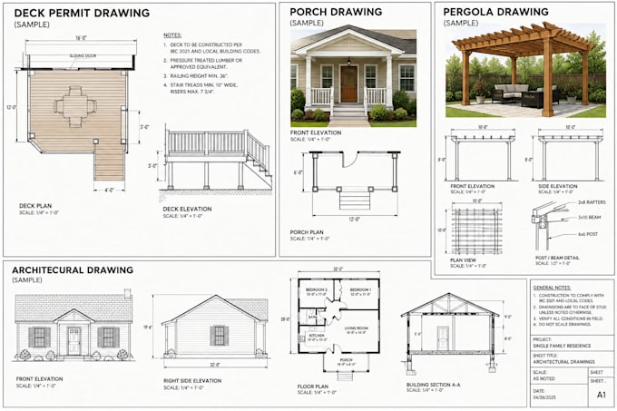 create deck patio pergola porch permit drawings and blueprints