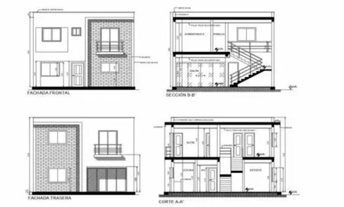 create detailed house elevation and architectural section drawings