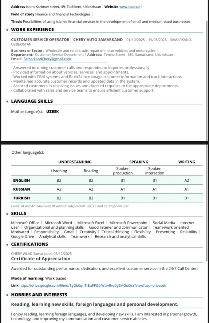 create a professional  CV resume in canva or europass