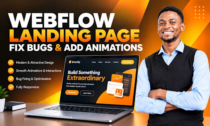 design webflow landing page, fix webflow bugs, animations and webflow cms