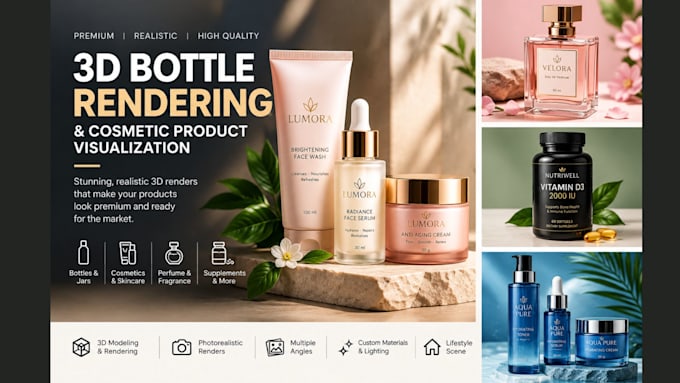 create 3d bottle rendering and cosmetic product visualization