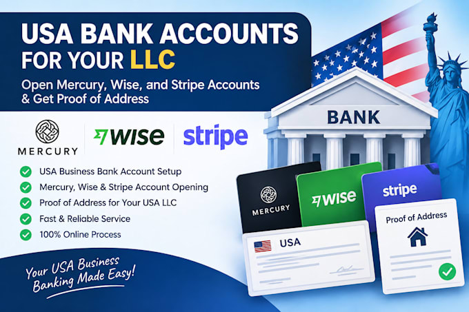 set up USA llc bank accounts, mercury, wise and stripe