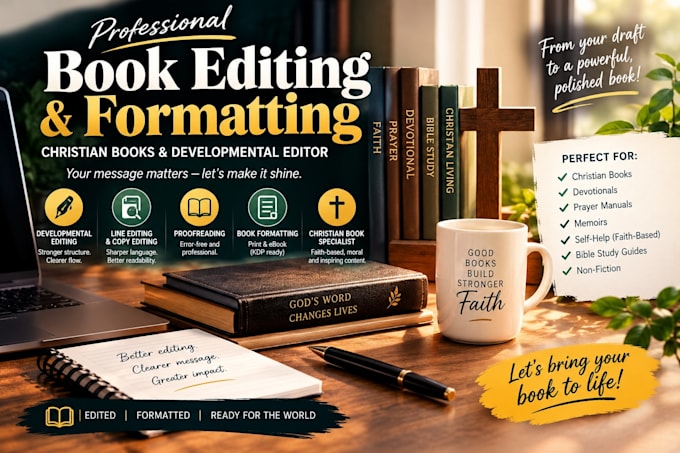 book editing and formatting, christian book and developmental editor