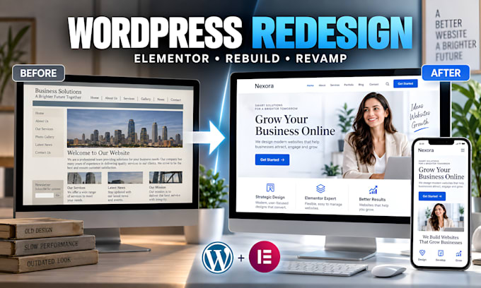 redesign wordpress website rebuild wordpress elementor website, fix wordpress