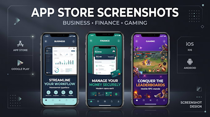 design business finance gaming app store screenshots play store ios android apps