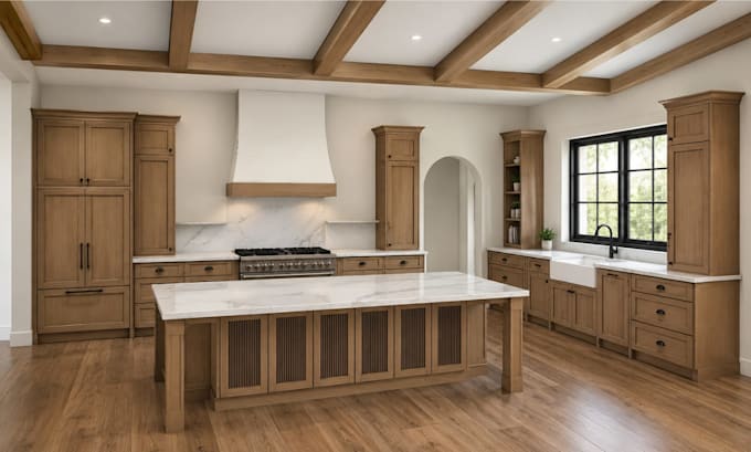 create kitchen design with 3d modeling and cabinet technical drawings