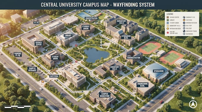 design custom wayfinding map campus, stadium, interactive facility, hospital map