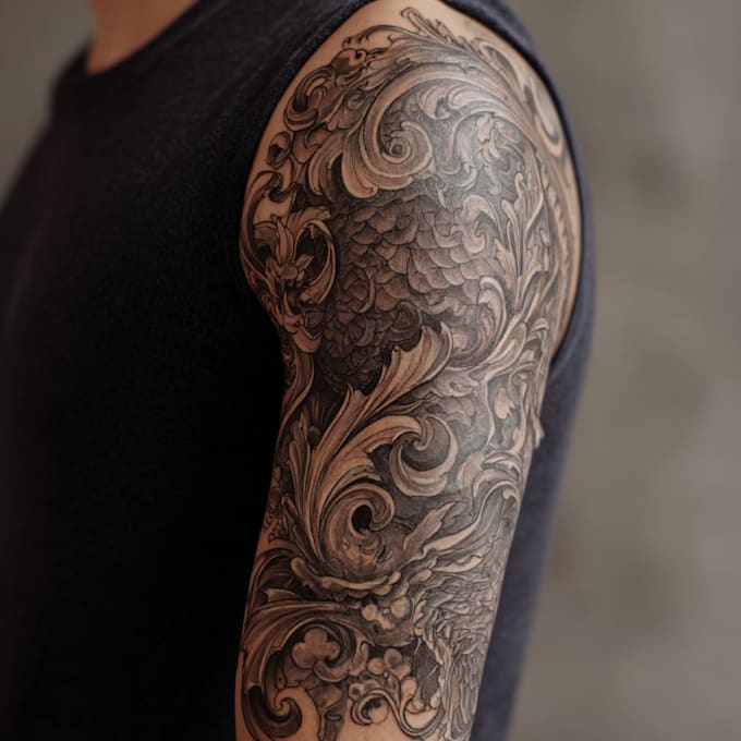 create a detailed custom full sleeve tattoo design