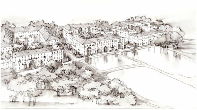 create a custom architectural illustration or urban sketch