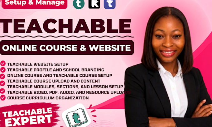 design teachable website upload course on teachable online course website